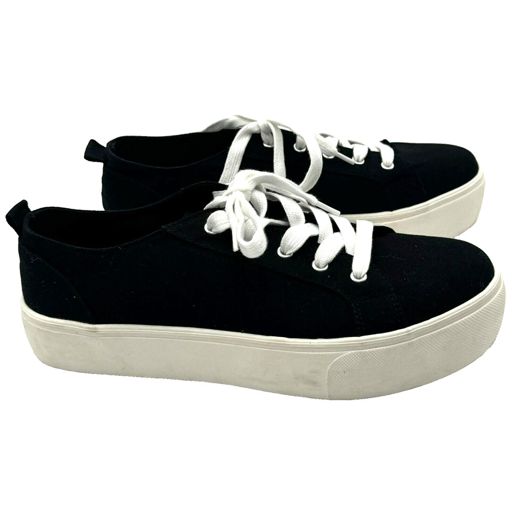 SODA Women's 10 Chunky y2k Black White canvas lace up sneakers‎ platform shoes